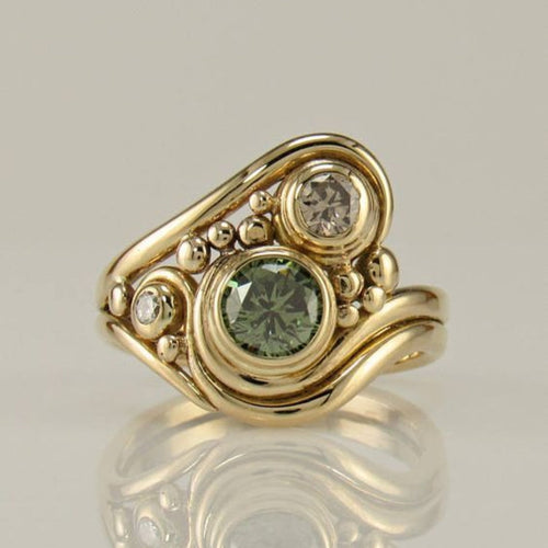 Jolina - Vintage green gold zircon ring