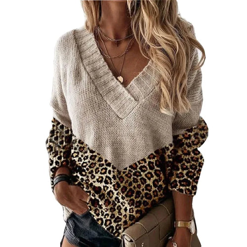 Harper™ | Leopard V-Neck Sweater with Color Blocks