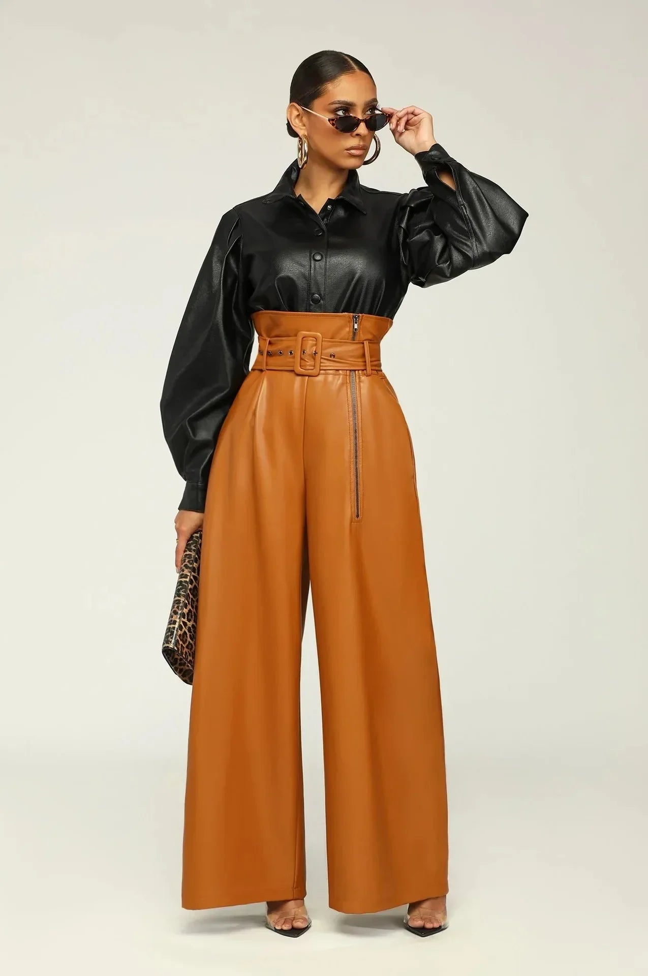 DILA | High-Waist Pants with Belt and Side Zipper