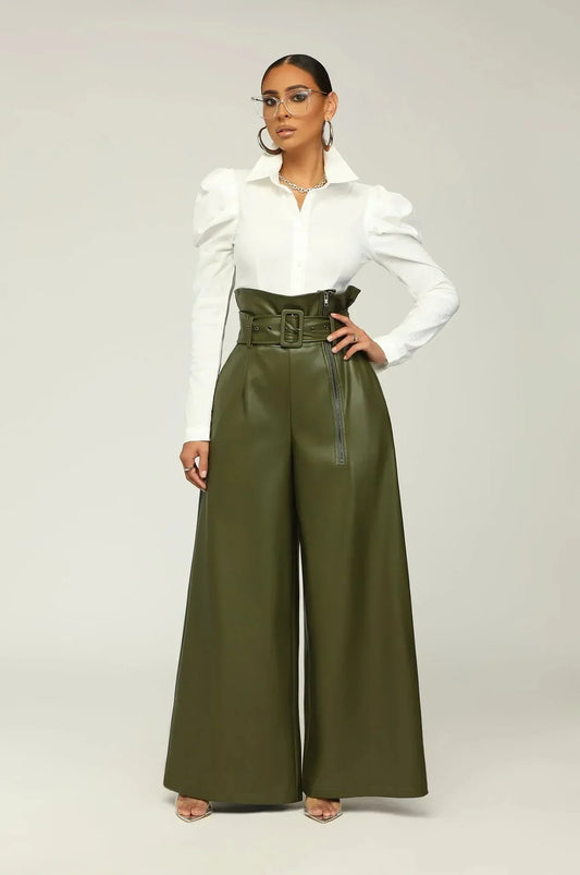 DILA | High-Waist Pants with Belt and Side Zipper